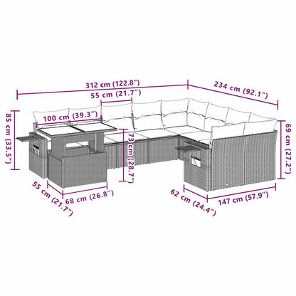 Set Divani da Giardino 10pz con Cuscini in Polyrattan Marrone | homemem39