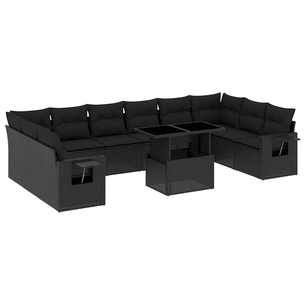 Set Divani da Giardino 11 pz con Cuscini in Polyrattan Nero | homemem39