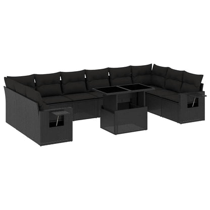 Set Divani da Giardino 11 pz con Cuscini in Polyrattan Nero | homemem39