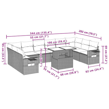 Set Divani da Giardino 11 pz con Cuscini in Polyrattan Nero | homemem39