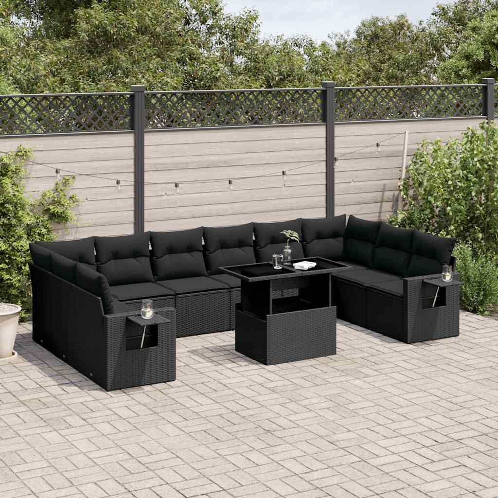 Set Divani da Giardino 11 pz con Cuscini in Polyrattan Nero - homemem39