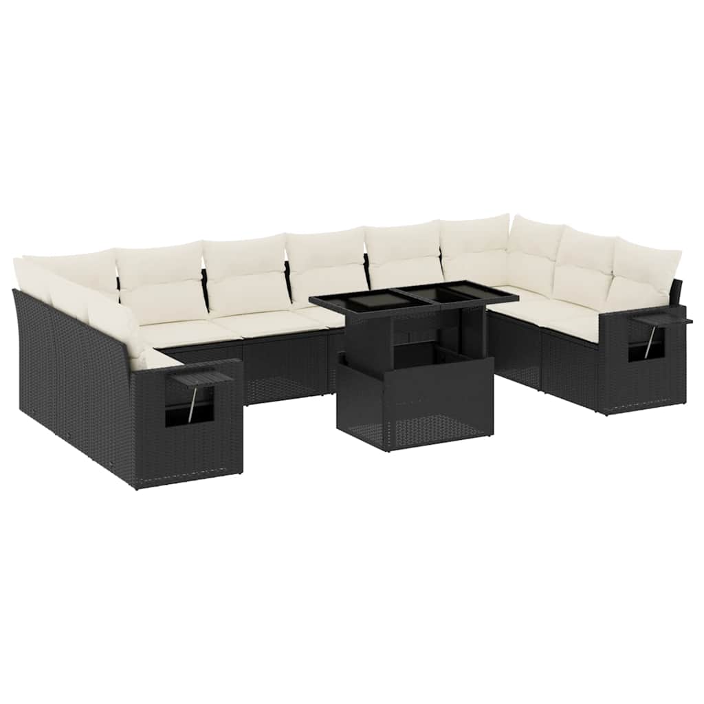 Set Divani da Giardino 11 pz con Cuscini in Polyrattan Nero
