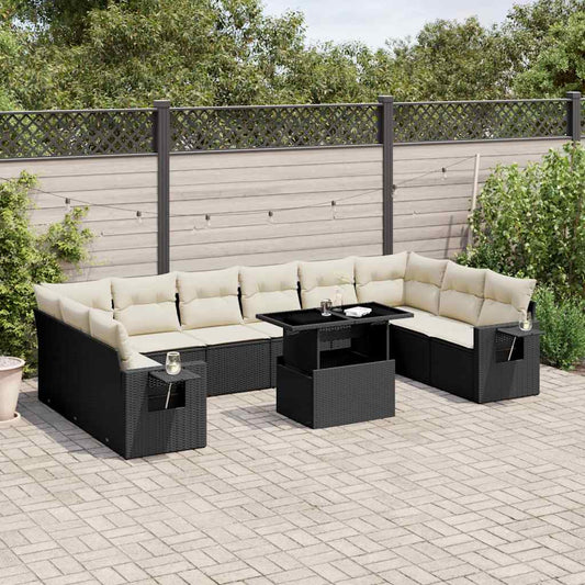 Set Divani da Giardino 11 pz con Cuscini in Polyrattan Nero | homemem39