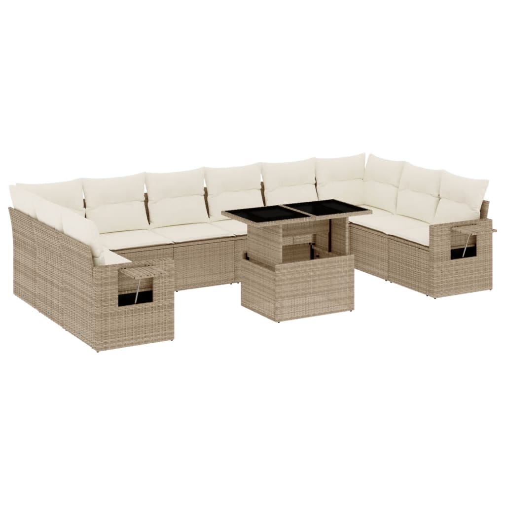 Set Divani da Giardino 11 pz con Cuscini Beige in Polyrattan