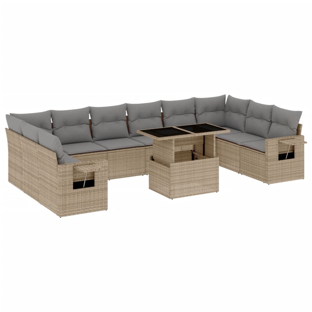 Set Divani da Giardino 11 pz con Cuscini Beige in Polyrattan | homemem39