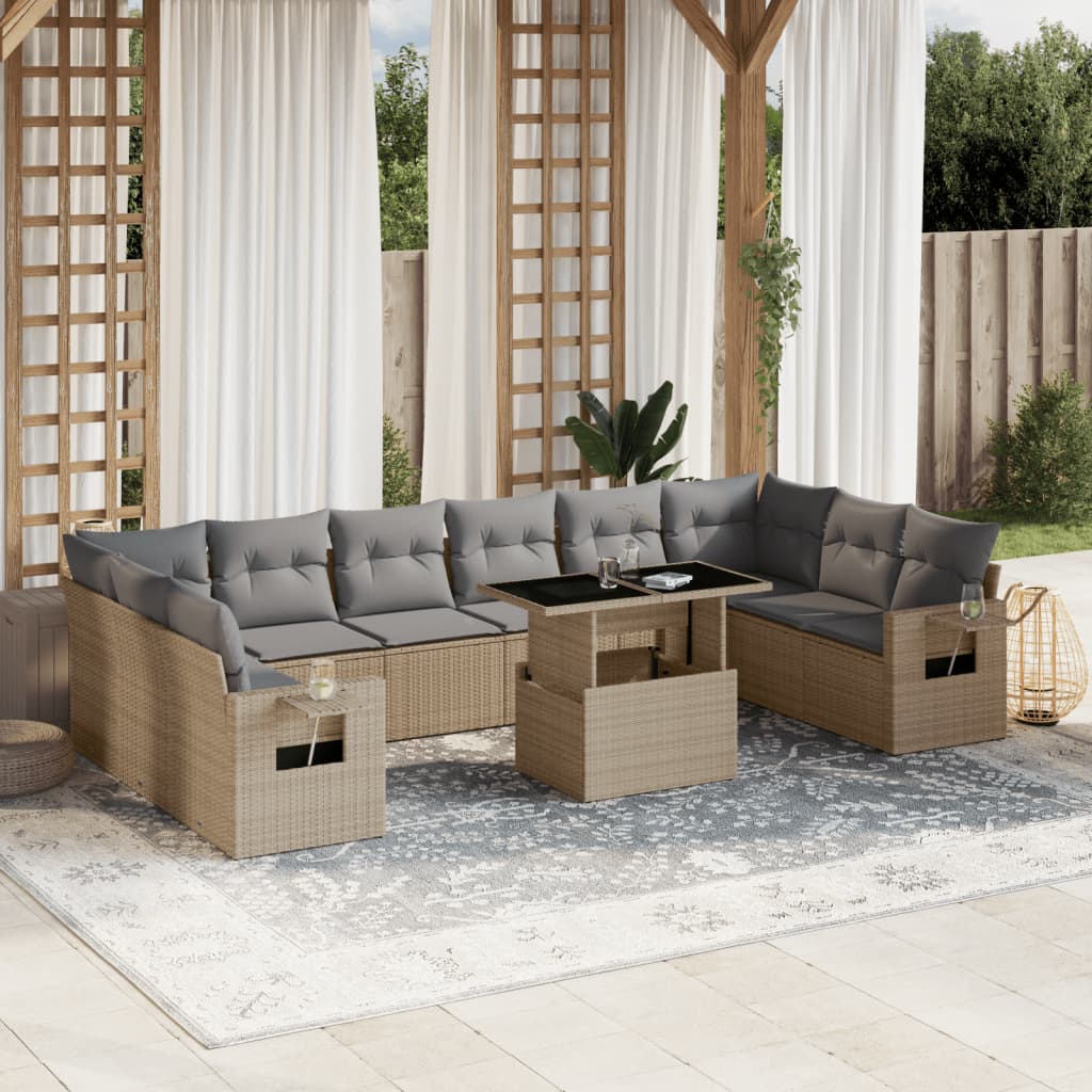Set Divani da Giardino 11 pz con Cuscini Beige in Polyrattan | homemem39