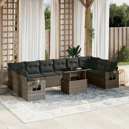 Set Divani da Giardino 11 pz con Cuscini in Polyrattan Grigio - homemem39