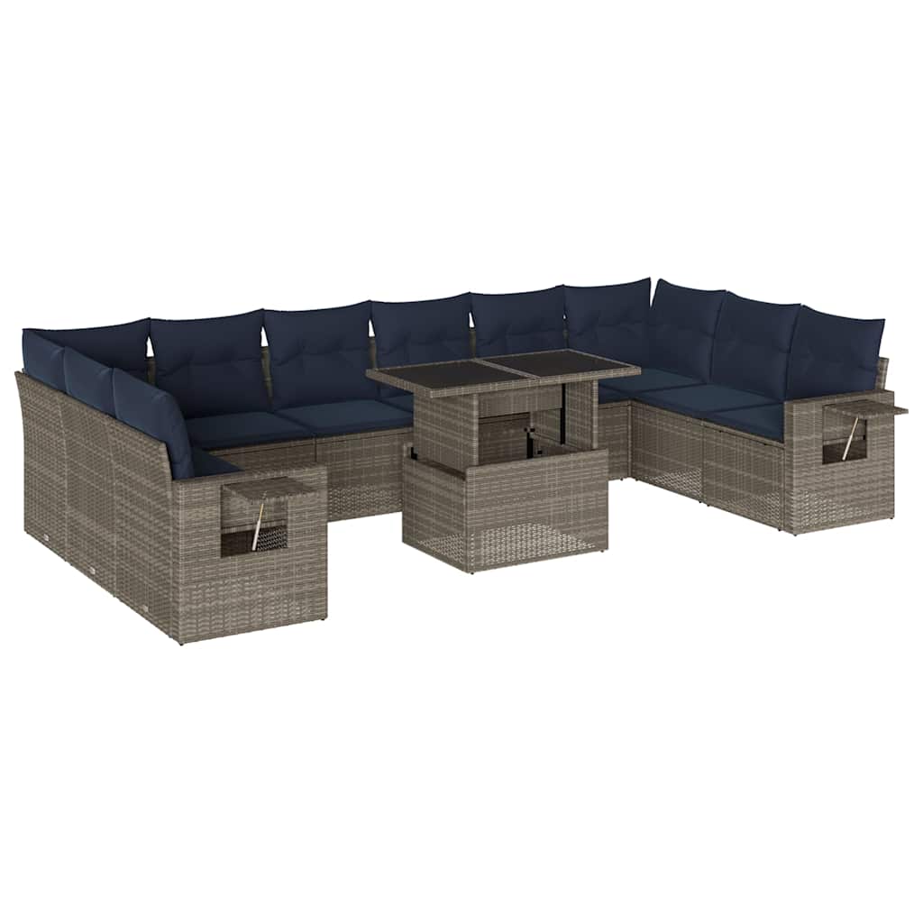 Set Divani da Giardino 11 pz con Cuscini Grigio in Polyrattan | homemem39