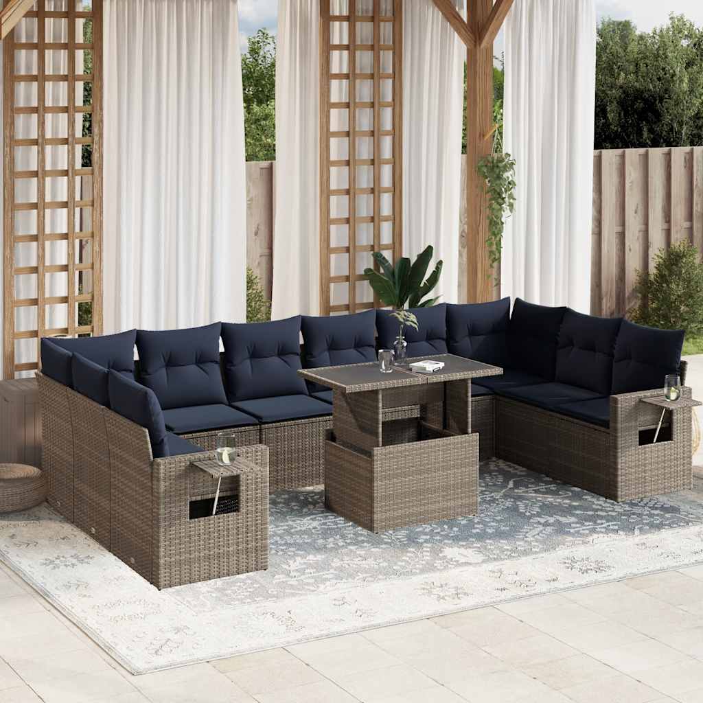Set Divani da Giardino 11 pz con Cuscini Grigio in Polyrattan | homemem39