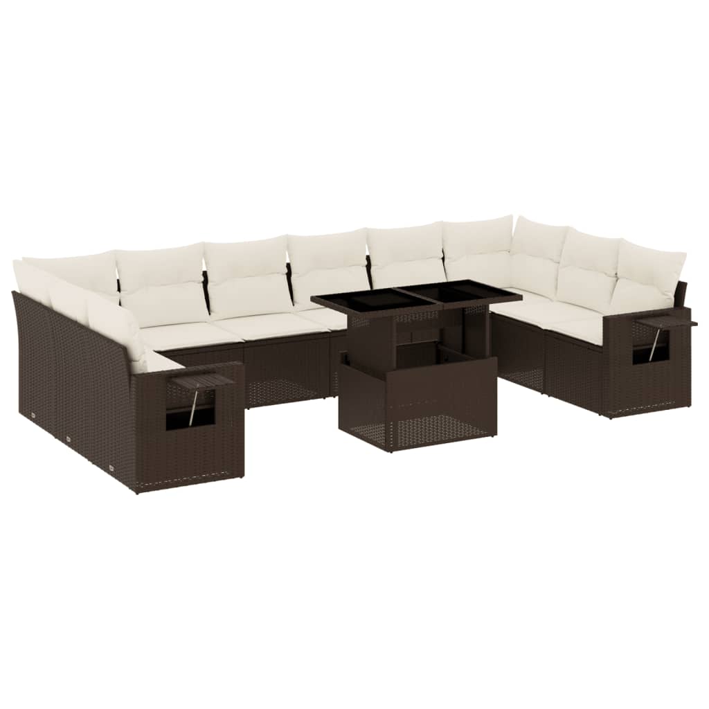 Set Divani da Giardino 11 pz con Cuscini Polyrattan Marrone | homemem39