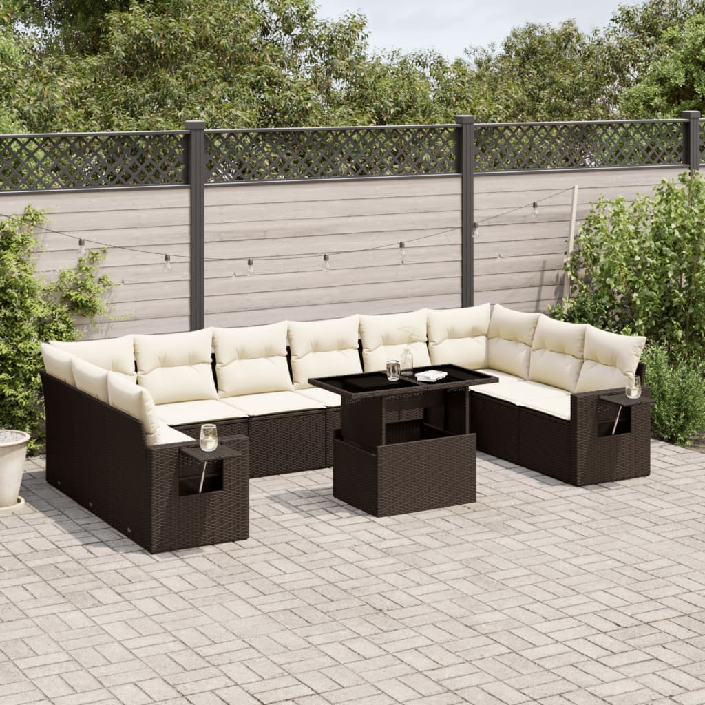 Set Divani da Giardino 11 pz con Cuscini Polyrattan Marrone | homemem39