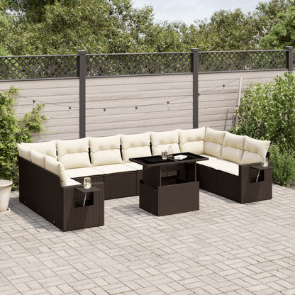 Set Divani da Giardino 11 pz con Cuscini Polyrattan Marrone | homemem39
