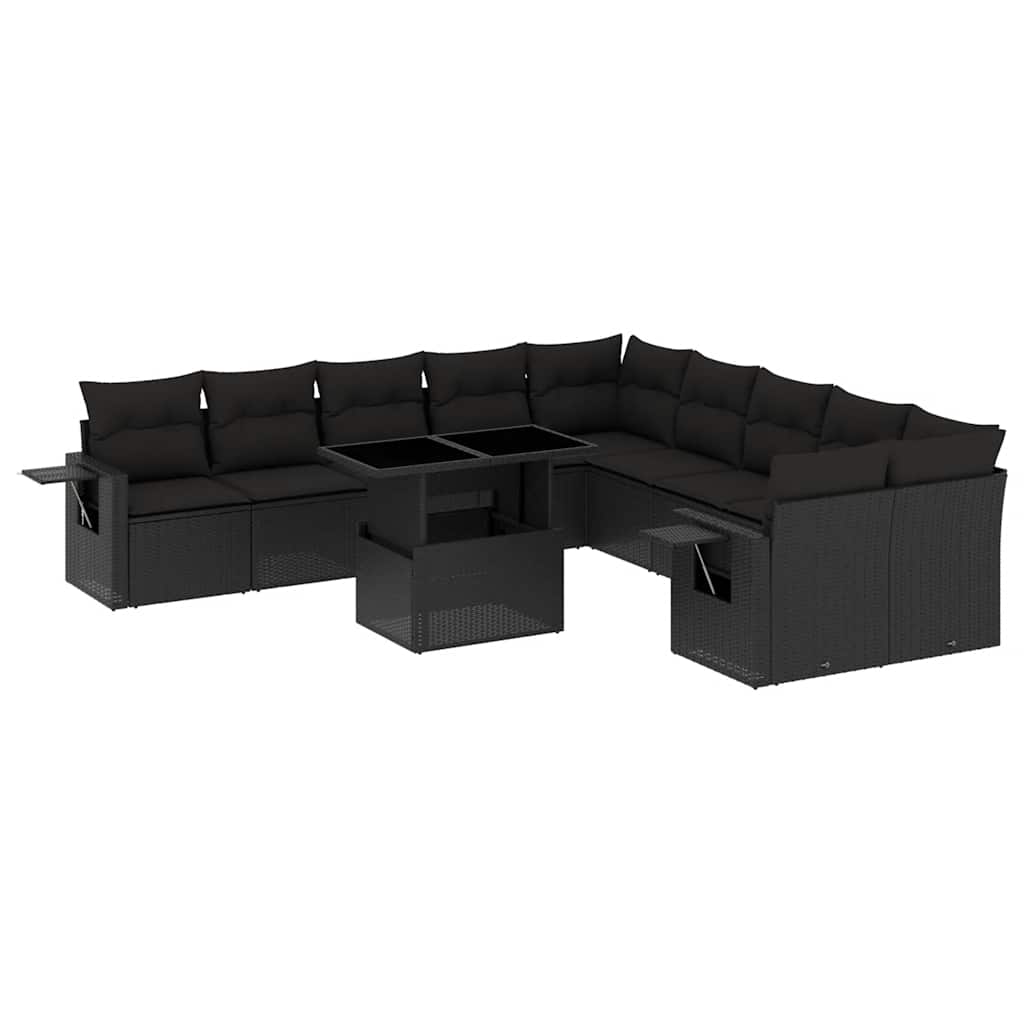 Set Divani da Giardino 11 pz con Cuscini in Polyrattan Nero