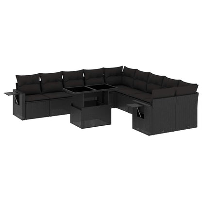 Set Divani da Giardino 11 pz con Cuscini in Polyrattan Nero