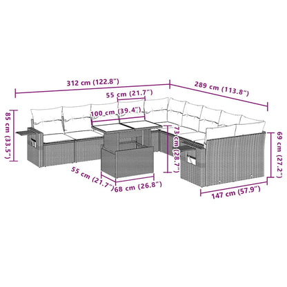 Set Divani da Giardino 11 pz con Cuscini in Polyrattan Nero | homemem39