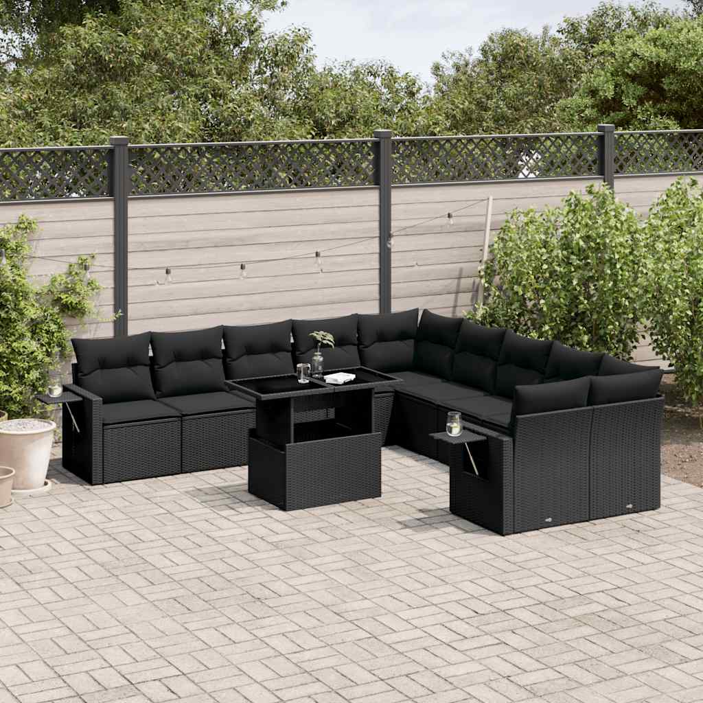 Set Divani da Giardino 11 pz con Cuscini in Polyrattan Nero - homemem39