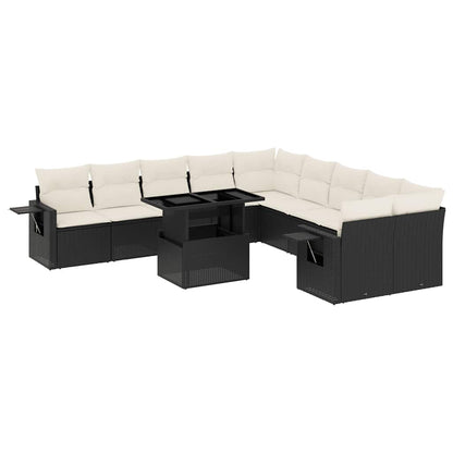 Set Divani da Giardino 11 pz con Cuscini in Polyrattan Nero | homemem39