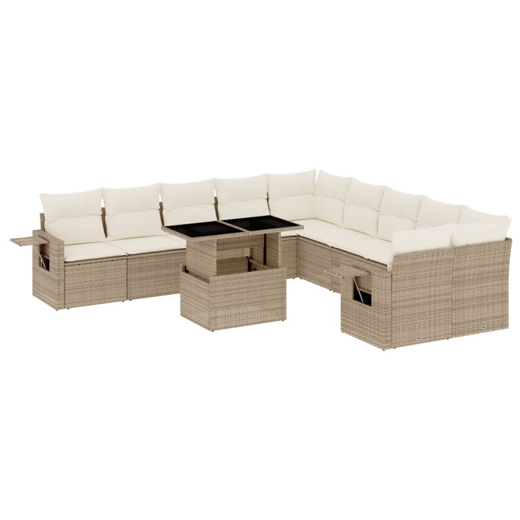 Set Divani da Giardino 11 pz con Cuscini Beige in Polyrattan | homemem39