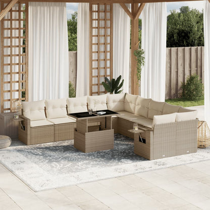 Set Divani da Giardino 11 pz con Cuscini Beige in Polyrattan | homemem39