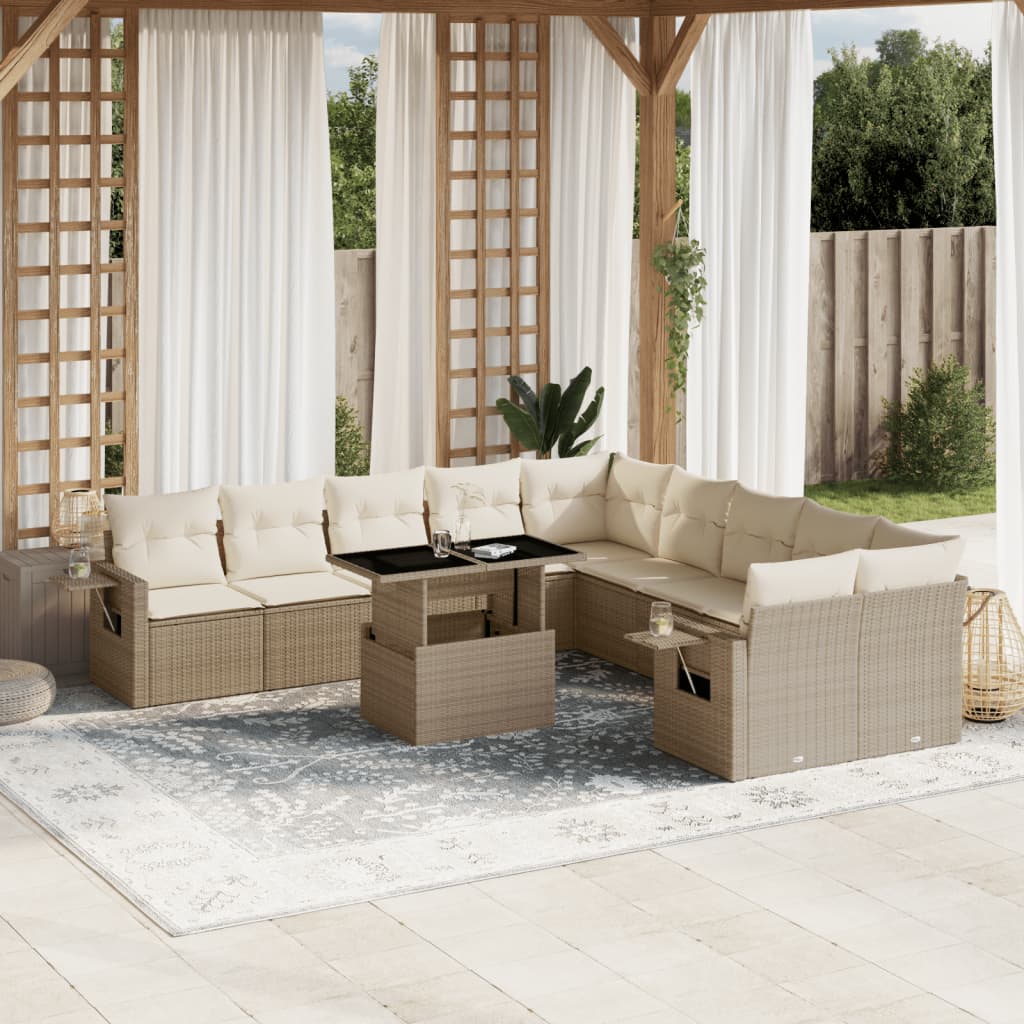 Set Divani da Giardino 11 pz con Cuscini Beige in Polyrattan - homemem39