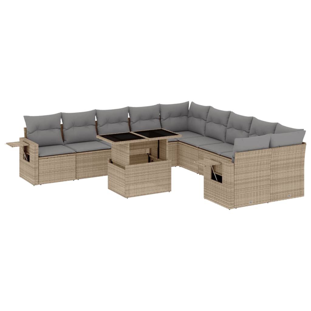 Set Divani da Giardino 11 pz con Cuscini Beige in Polyrattan | homemem39