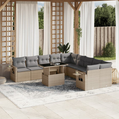 Set Divani da Giardino 11 pz con Cuscini Beige in Polyrattan | homemem39