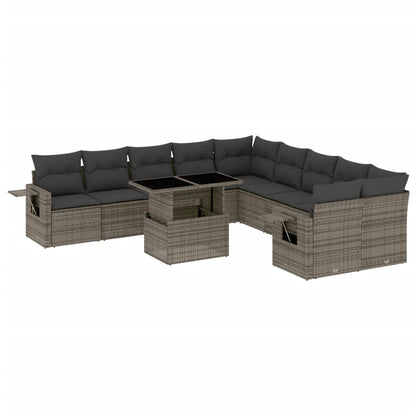Set Divani da Giardino 11 pz con Cuscini in Polyrattan Grigio - homemem39