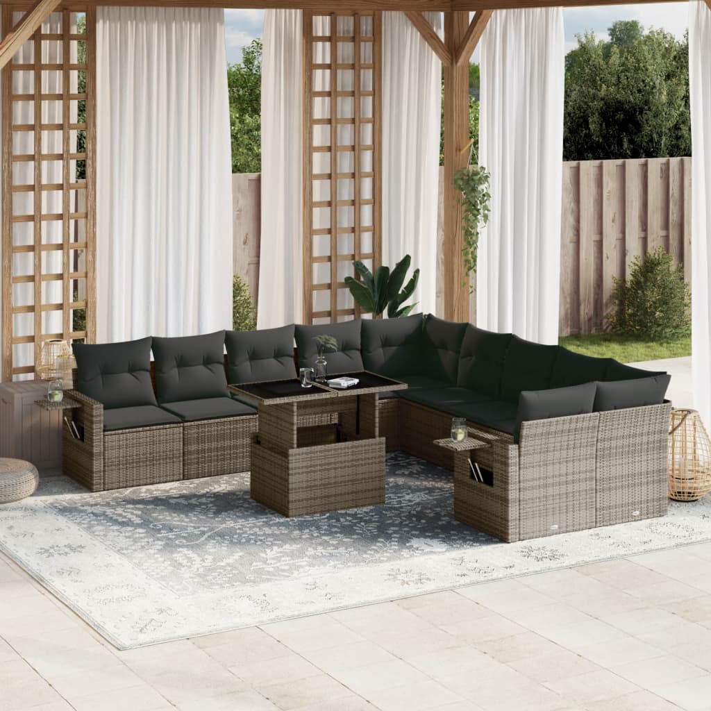 Set Divani da Giardino 11 pz con Cuscini in Polyrattan Grigio - homemem39