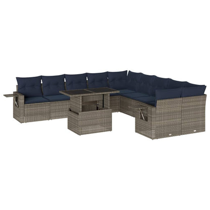 Set Divani da Giardino 11 pz con Cuscini Grigio in Polyrattan | homemem39