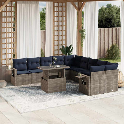 Set Divani da Giardino 11 pz con Cuscini Grigio in Polyrattan