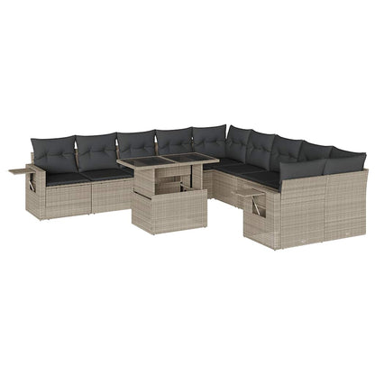 Set Divani da Giardino 11 pz con Cuscini in Polyrattan Grigio - homemem39