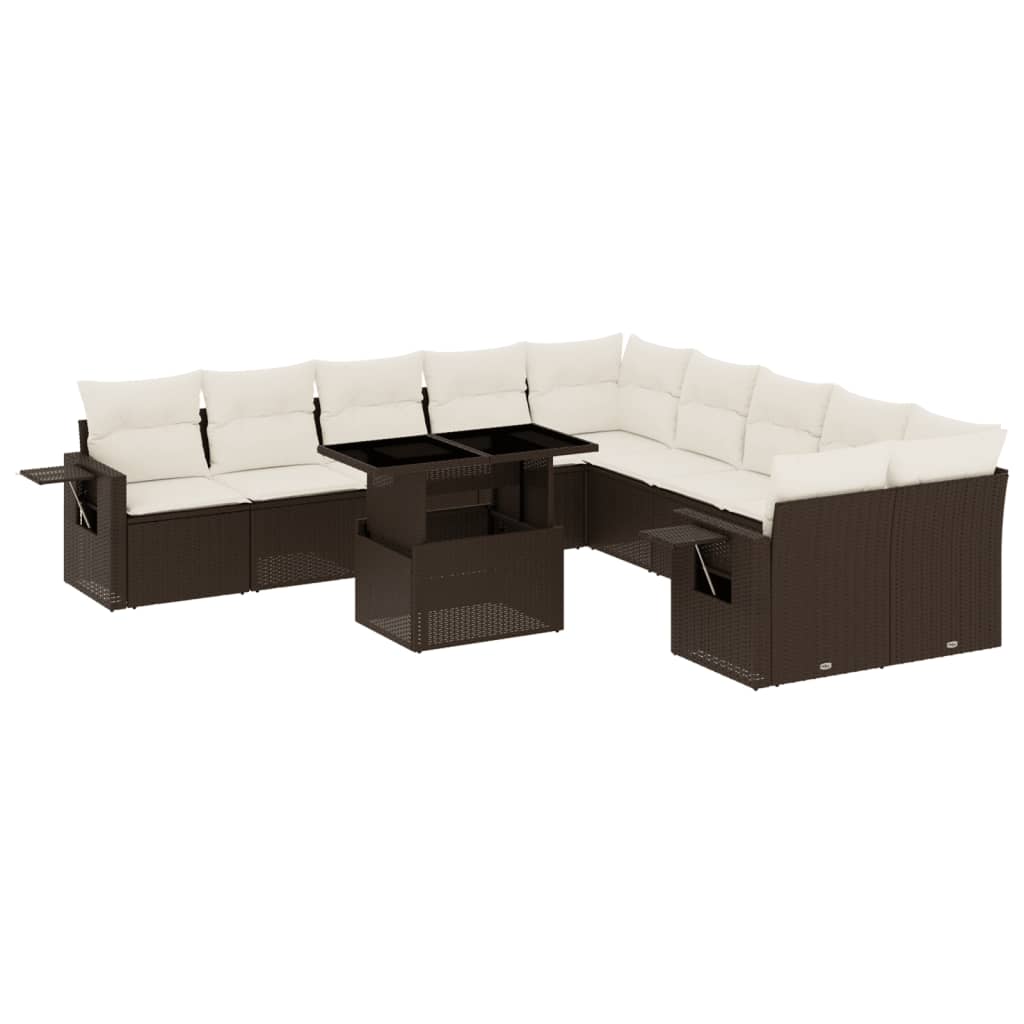 Set Divani da Giardino 11 pz con Cuscini Polyrattan Marrone | homemem39