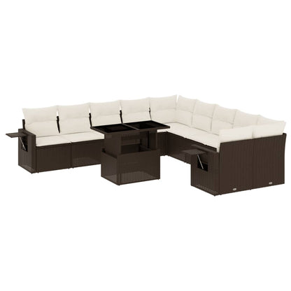 Set Divani da Giardino 11 pz con Cuscini Polyrattan Marrone | homemem39