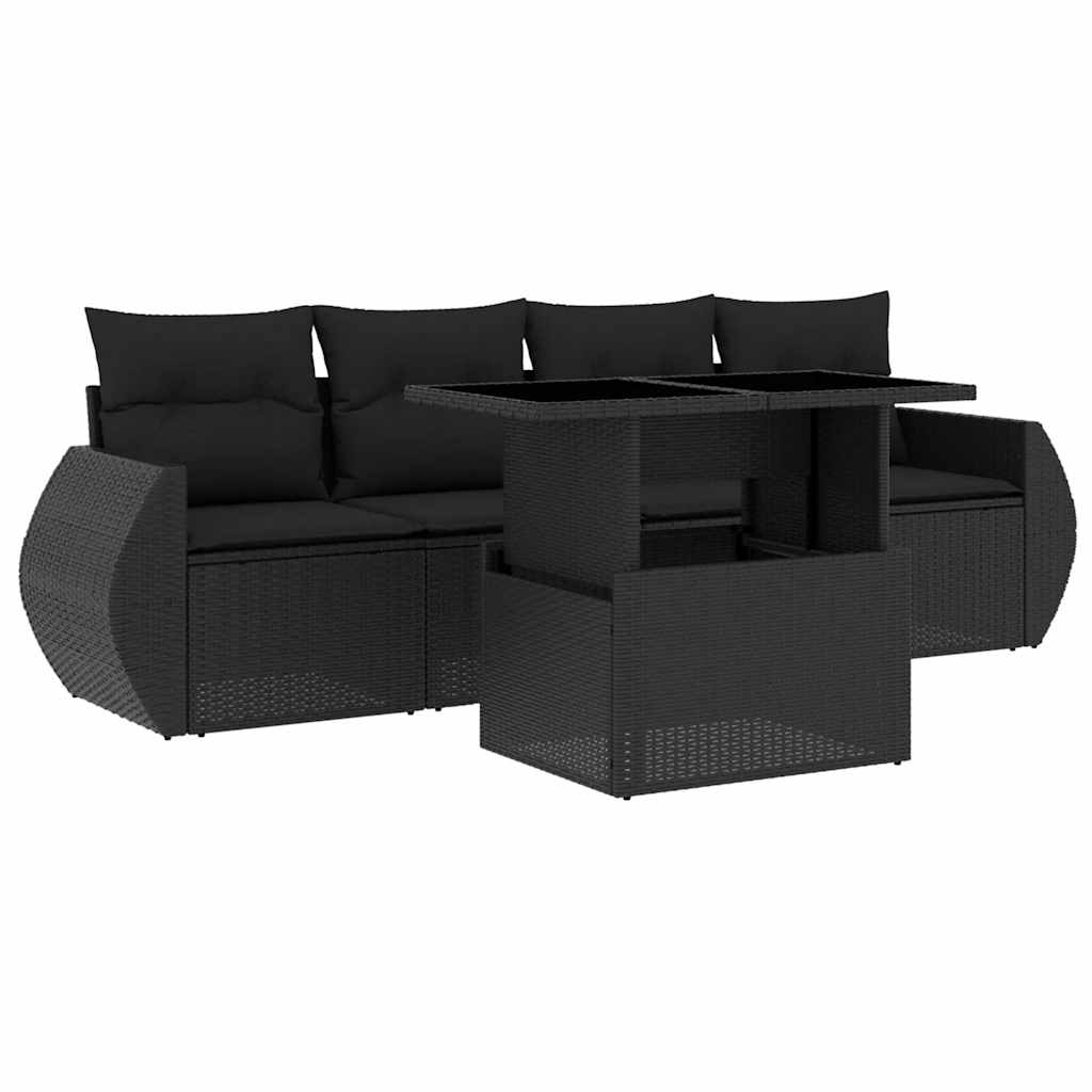 Set Divani da Giardino 5 pz con Cuscini in Polyrattan Nero | homemem39