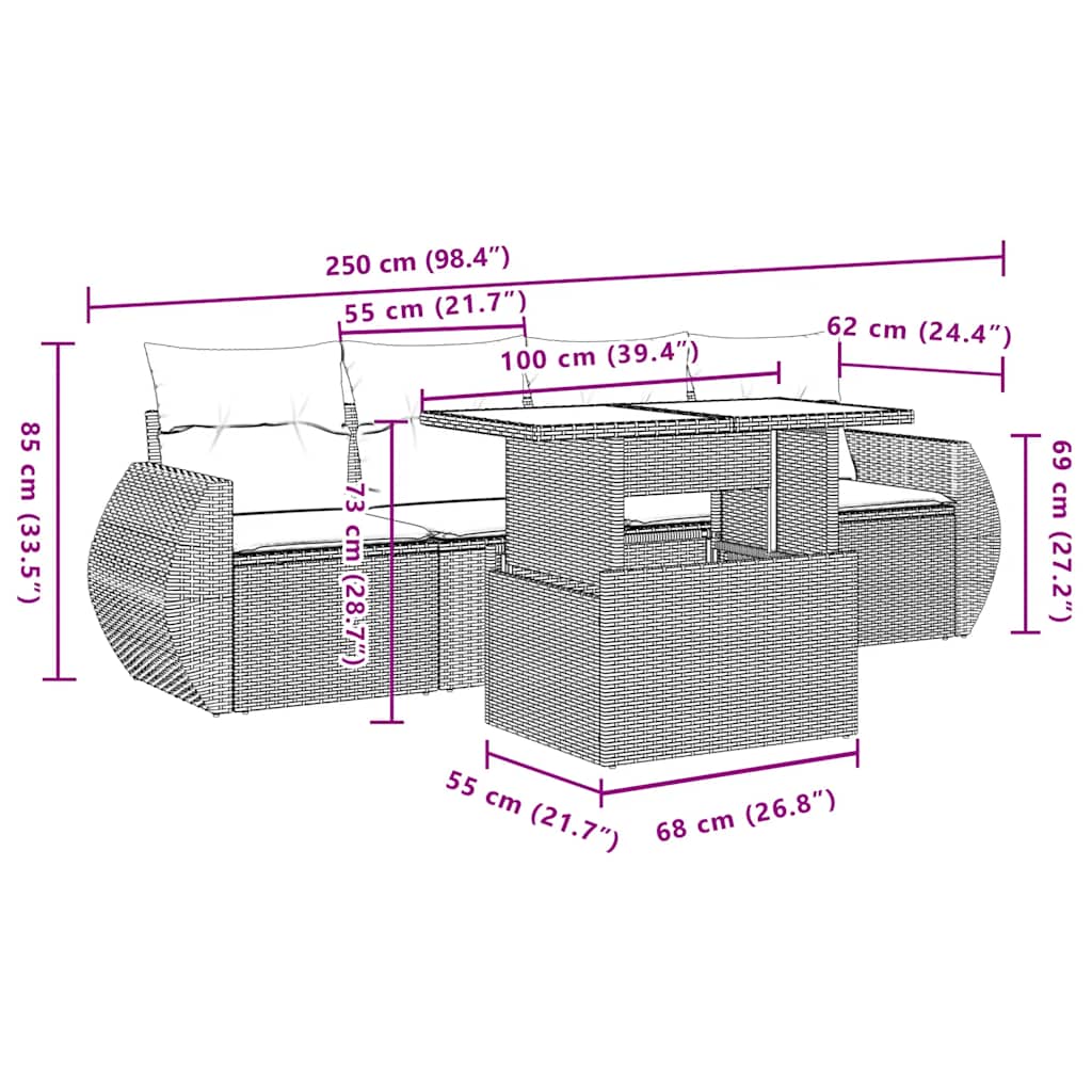 Set Divani da Giardino 5 pz con Cuscini in Polyrattan Nero | homemem39