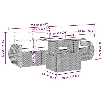 Set Divani da Giardino 5 pz con Cuscini in Polyrattan Nero | homemem39