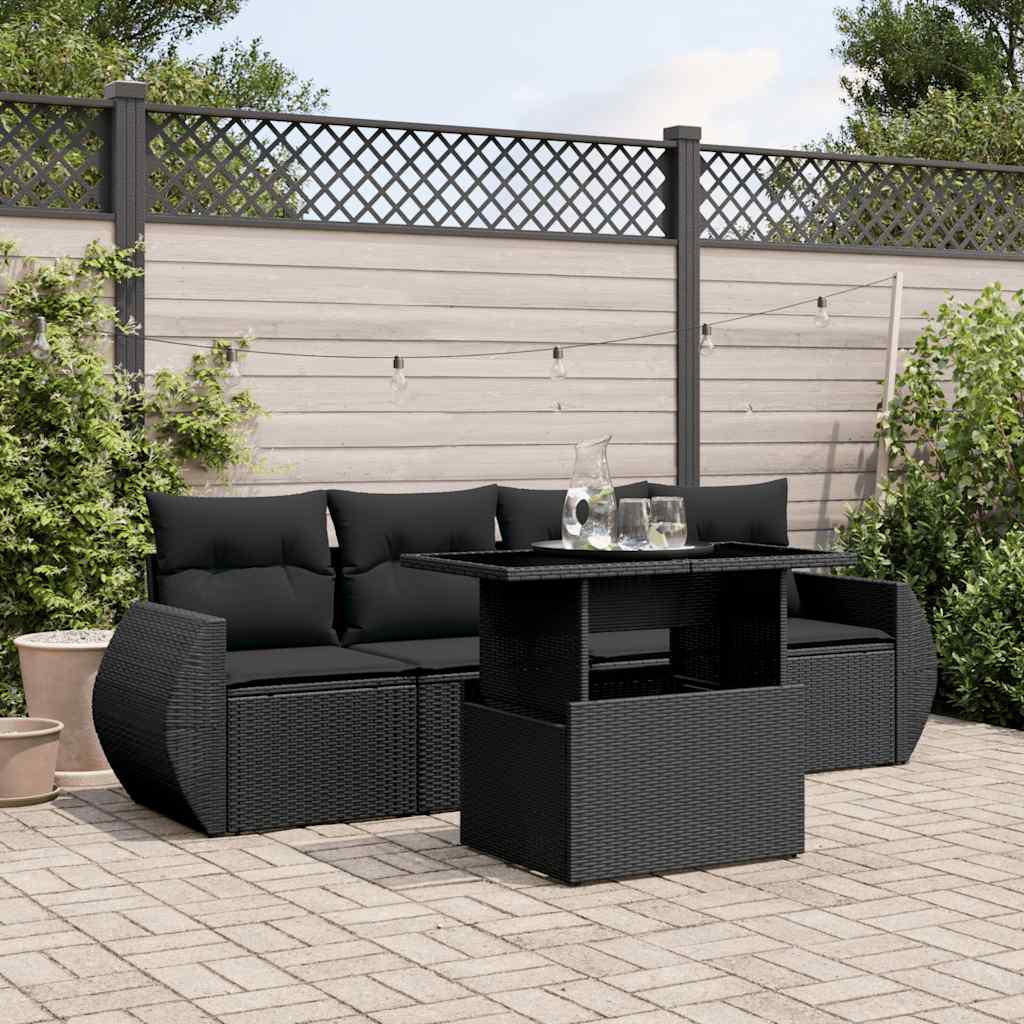 Set Divani da Giardino 5 pz con Cuscini in Polyrattan Nero | homemem39