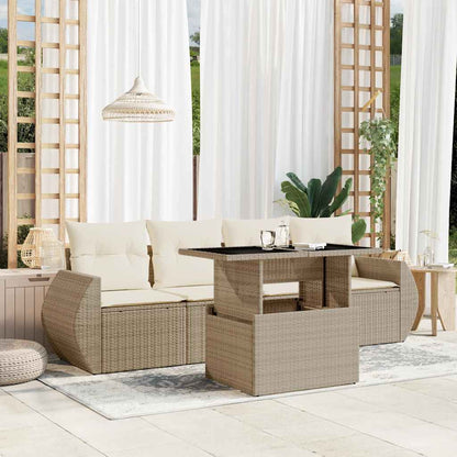 Set Divano da Giardino 5 pz con Cuscini Beige in Polyrattan - homemem39