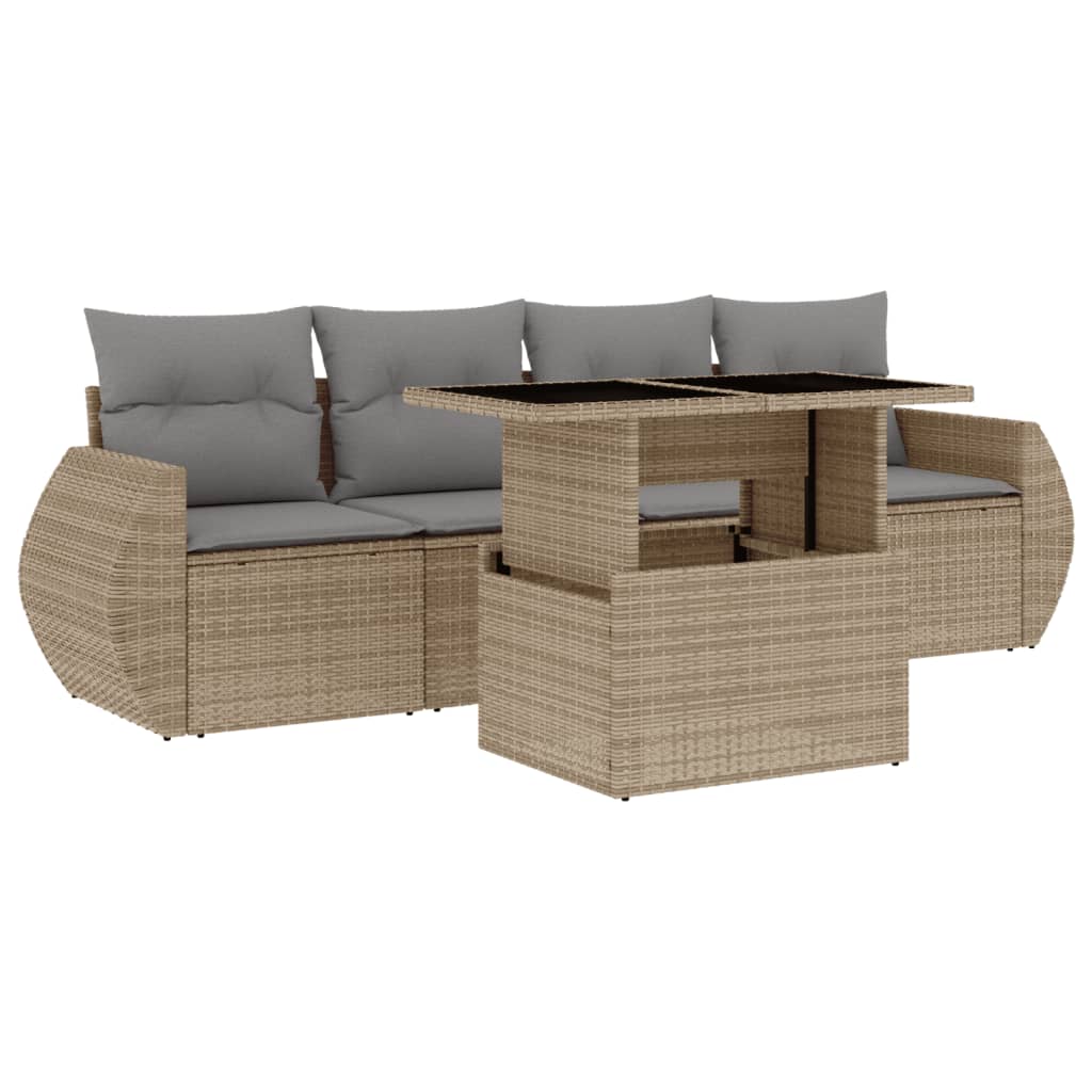 Set Divano da Giardino 5 pz con Cuscini Beige in Polyrattan | homemem39