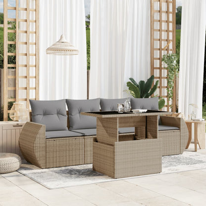 Set Divano da Giardino 5 pz con Cuscini Beige in Polyrattan | homemem39