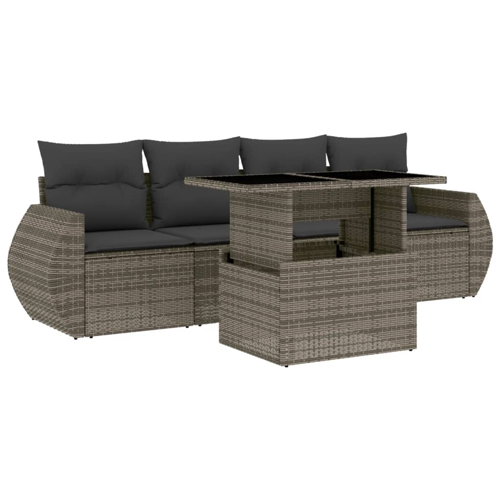 Set Divano da Giardino 5 pz con Cuscini Grigio in Polyrattan - homemem39