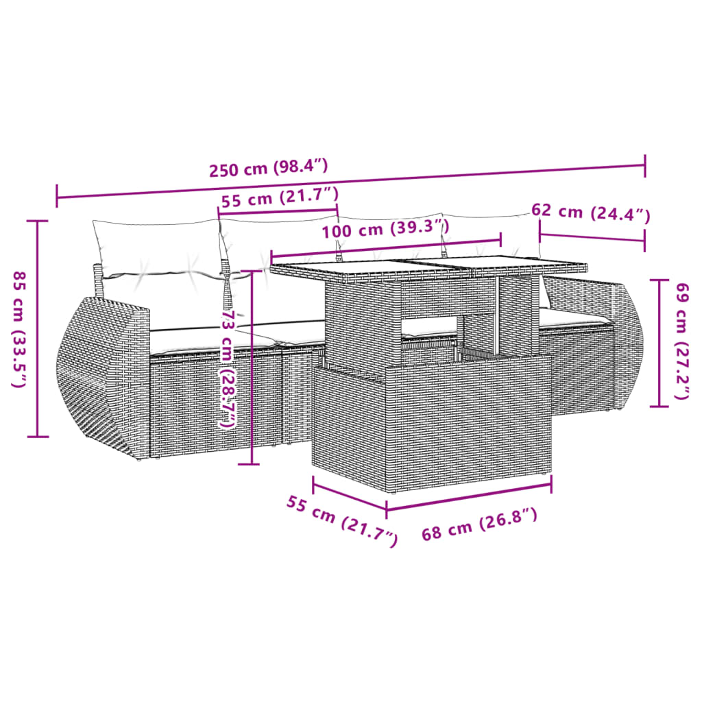 Set Divano da Giardino 5 pz con Cuscini Grigio in Polyrattan | homemem39
