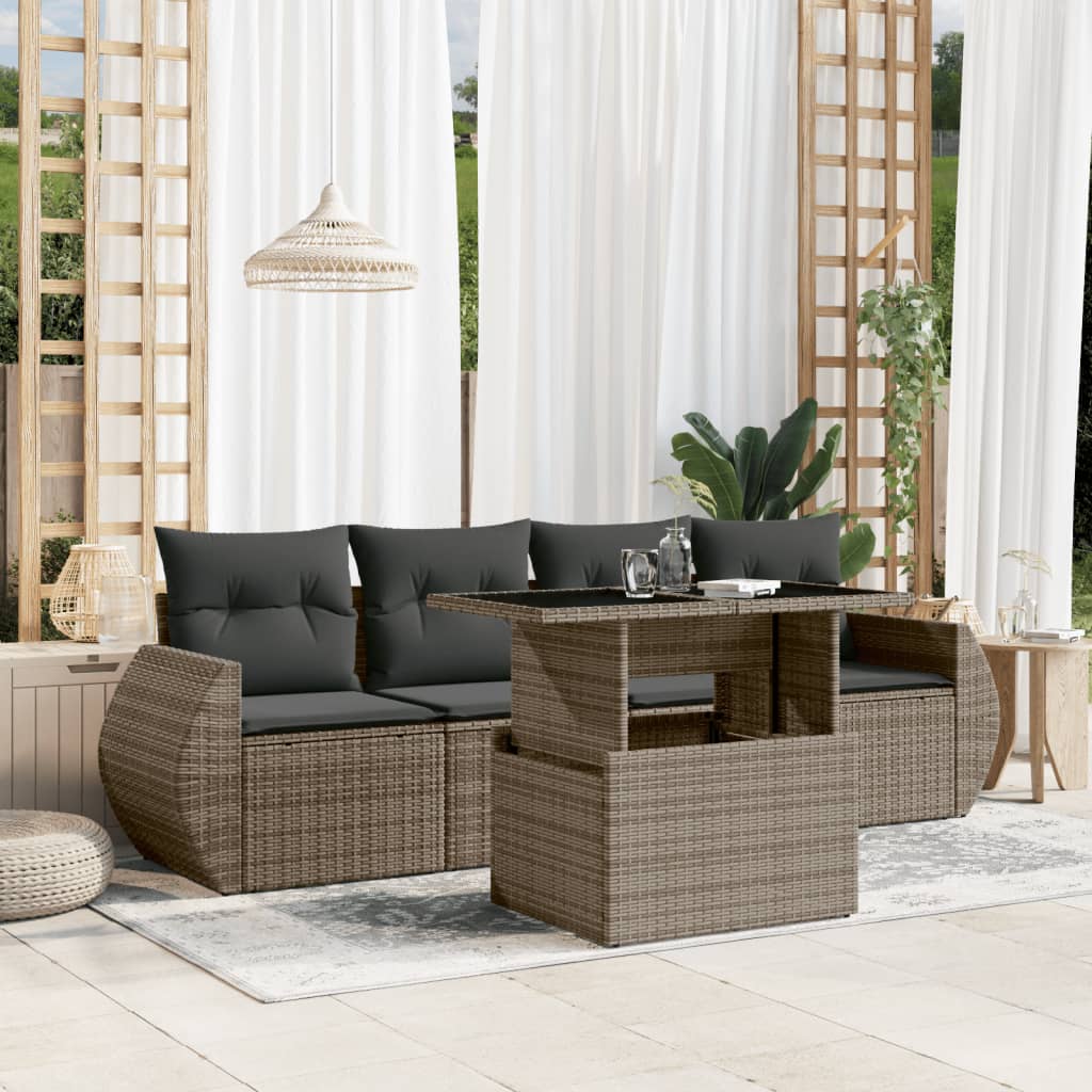 Set Divano da Giardino 5 pz con Cuscini Grigio in Polyrattan - homemem39