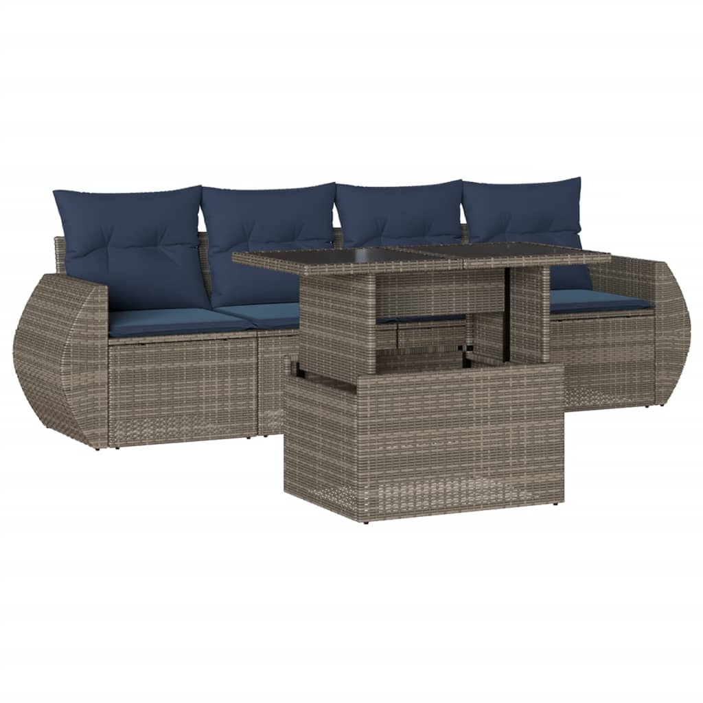 Set Divani da Giardino 5 pz con Cuscini Grigio in Polyrattan | homemem39