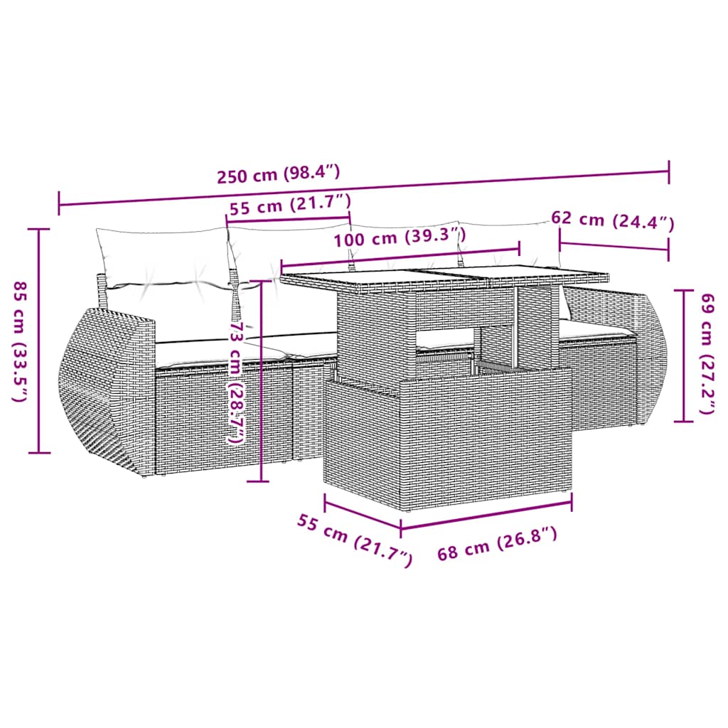 Set Divani da Giardino 5 pz con Cuscini Grigio in Polyrattan | homemem39