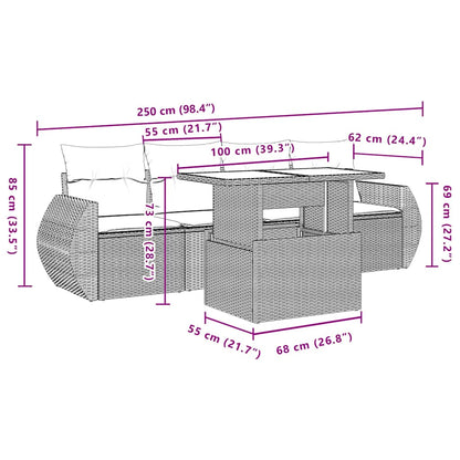 Set Divani da Giardino 5 pz con Cuscini Grigio in Polyrattan | homemem39