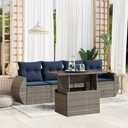 Set Divani da Giardino 5 pz con Cuscini Grigio in Polyrattan | homemem39