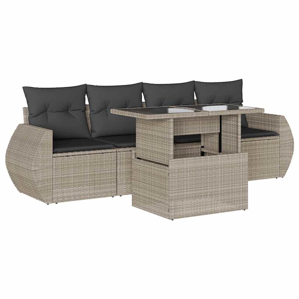 Set Divano da Giardino 5pz con Cuscini Grigio Chiaro Polyrattan | homemem39