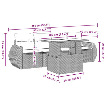 Set Divano da Giardino 5pz con Cuscini Grigio Chiaro Polyrattan | homemem39