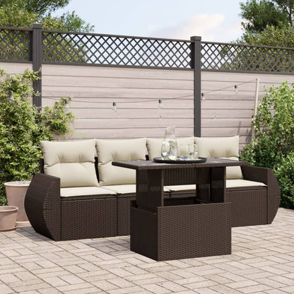 Set Divano da Giardino 5 pz con Cuscini Marrone in Polyrattan - homemem39